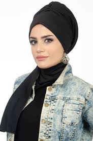Siyah Burgulu Hazir Bone Siyah Sal Turban Basortusu