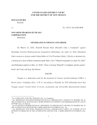 UNITED STATES DISTRICT COURT FOR THE DISTRICT OF NEW MEXICO RONALD HURD,  Plaintiff, vs. No. 20-CV-262 JAP/GBW NOVARTIS PHARMACE