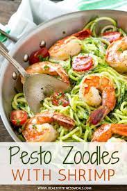 Pesto Shrimp Zoodles Recipe Healthy Pesto Recipes Zoodle Recipes Healthy Zoodle Recipes