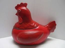 Owl cookie jar ceramic gold metallic reactive glaze airtight lid textured. Albrecht Auctions Red Rooster Cookie Jar