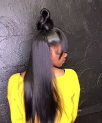Half Up Half Down Top Knot Bun Back Hair Straight Hairstyles Wig Hairstyles