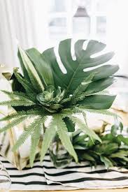 A Modern Elegant Tropical Baby Shower Baby Shower Flowers Flower Arrangements Greenery Centerpiece