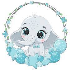 Baby Boy Animal With Wreath Clipart Png Eps Jpeg Cute Elephant Clip Art Animal Portrait Bebe Elefante Ilustracoes De Elefante Arte Bebe