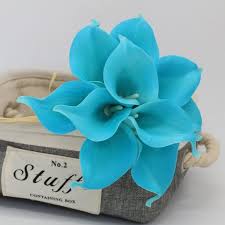 Real teal flowers for weddings. Malibu Latex Real Touch Calla Lilies Wedding Flowers Vanrina