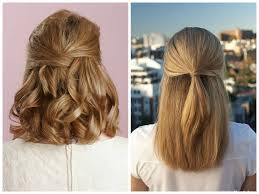 A lazy knot pulls hair together at the back of the head, leaving some loose pieces around the face to help finish off the. Half Up Half Down Hairstyles For Shoulder Length Hair Bridesmaid Hairstyles Medium Length Hair Simple Half Up Half Down Glam Gowns Blog