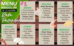 Kumpulan menu masakan seminggu yang layak untuk di coba. Daftar Menu Mingguan 6 12 Juli 2020 Rasa Pasundan