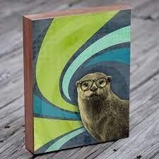 Sea Otter Art Otter In Glasses The Inquisitive River Otter Etsy Sea Otter Art Otter Art Art Block
