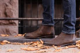 The shoes feature a rich honey suede, brown elastic sides and pull tabs, and a dark brown leather accent. Men S Dark Brown Suede Cavalier Chelsea Boot Thursday Boot Company