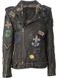 Mr Mrs Furs Patch Biker Jacket Sbaiz Farfetch Com Leather Jacket Leather Jackets Women Military Inspired Jacket