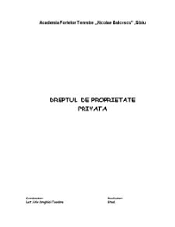 Conform art.555 cod civil, dreptul de proprietate privată constituie dreptul titularului de a poseda, folosi și dispune de un bun în mod exclusiv, absolut și perpetuu, în limitele stabilite de lege. Referat Dreptul De Proprietate Privata Drept Civil 203784