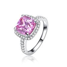 Vs2 diamonds 14kt white gold cushion shape engagement ring. 2 Carat Genuine White Gold Pink Cushion Cut Wonderful Fine Diamond Engagement Ring For Women Wedding Anniversary Day Gift Synthetic Diamond Engagement Rings Engagement Rings For Womendiamond Engagement Ring Aliexpress