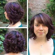 40 Cute Styles Featuring Curly Hair With Bangs Purple Highlights Brown Hair Purple Brown Hair Purple Hair Highlights