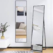 Beauty4U Full Length Mirror Floor Mirror Hanging Standing or Leaning,  Bedroom Mirror Wall-Mounted Mirror with Black Aluminum Alloy Frame, 59