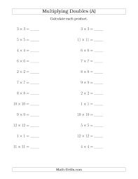 Multiplying Doubles Up To 12 By 12 A Multiplication Worksheet Math Fact Worksheets Math Facts Free Printable Math Worksheets