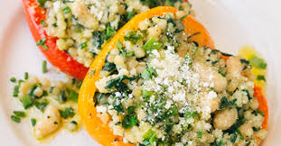 Remove the foil and sprinkle mozzarella cheese over each pepper and return to the oven. Couscous Stuffed Peppers Israeli Couscous Striped Spatula
