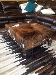 See more ideas about cowhide ottoman, cowhide, cowhide upholstery. Custom Cowhide Ottoman Coffee Table Bench With Nail Head Trim In 2021 Western Furniture Cowhide Ottoman Rustic Furniture