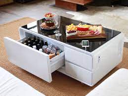 The sobro cooler coffee table is billed as a smart coffee table which has been crafted to complimented your increasingly connected lifestyle. Sobro Smart Coffee Table W Fridge Speakers Led Lights And Charging Ports