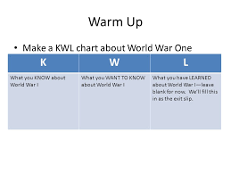 Warm Up Make A Kwl Chart About World War One Kwl What You