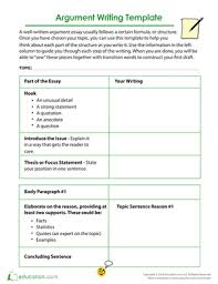 Argument Writing Template Worksheet Education Com Argumentative Writing Writing Templates Writing