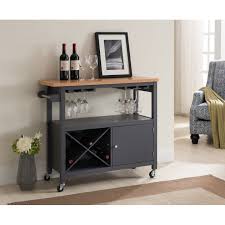 grey wood kitchen cart/ wine rack