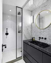 Gary summers example of a small trendy 3/4 black and white tile and marble tile marble floor and gray floor bathroom design in london with. Gorgeous Black Marble Bathroom To Add A Little Luxury In Your Quality Time Black Marble Bathroom White Marble Bathrooms Bathroom Interior