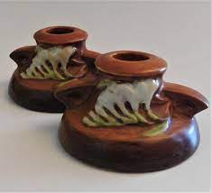 Roseville Pottery Pair Taper Candle Holder 1160 2 Freesia Etsy Roseville Pottery Taper Candle Holders Candle Holders