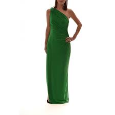 Vestido camisero de manga corta, efecto cruzado, con abertura y goma en la cinturilla con detalle lazo de la misma tela. Polo Ralph Lauren Abito Lungo Monospalla Lisella Verde Donna Elsa Boutique