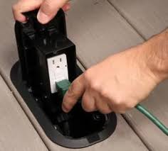 Deck Grommet Pro Floor Box Keeps Exterior Outlets Out Of The Way Decks Backyard Diy Deck Outdoor Kitchen Design