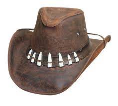 Crocodile Dundee Bullhide Leather Brown Hat With 7 Imitation Gator Teeth Spiffy Western Cowboy Hats Cowboy Hats Leather Hats