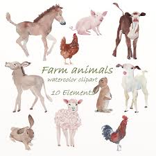 Farm Animals Watercolor Clipart Country Village Png Etsy In 2021 Watercolor Animals Farm Animals Farm Animal Paintings