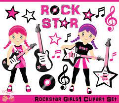 Rockstar Girls Clipart Set Etsy Clip Art Girl Clipart Rockstar