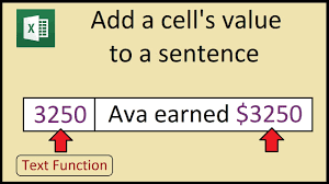 How To Add A Cell Value To A Sentence In Excel Youtube