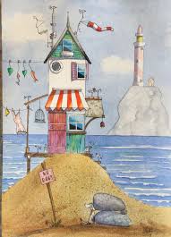 Ebay Watercolour Beach Huts Art Art Painting Watercolor Art