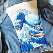 Denim Jacket The Great Wave The Custom Movement In 2020 Upcycle Clothes Diy Hand Painted Clothing Painted Denim