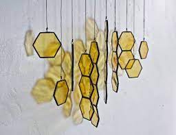 Stained Glass Honeycomb Drops Set Of 10 Window Hanging Etsy Diy Stained Glass Window Stained Glass Modern Stained Glass