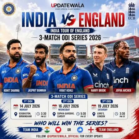 🏏 India 🇮🇳 vs England 🏴 – The ODI battle begins! 🔥, The wait is finally over! Two cricketing giants are set to clash in a thrilling 3-match ODI series., 📅 Series Schedule , 🏟️ 1st ODI – 14 July | ...