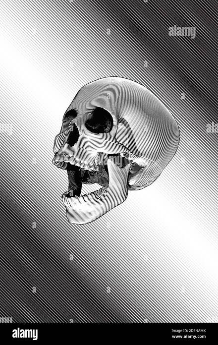 Engraving skull illustration scream on stipe line background Stock Photo -  Alamy