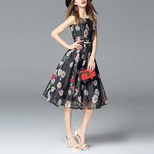 Small Flowers Pattern Sleeveless Midi Dress Casual Prom Dresses Midi Dress Sleeveless Casual Formal Dresses