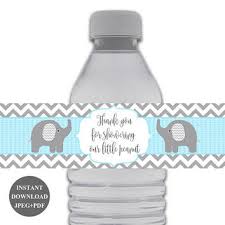 Yellow and gray elephant baby shower invitations from bump smitten. Personalized Blue Elephant Water Bottle Labels Baby Shower Favors Greeting Cards Party Supply Party Supplies