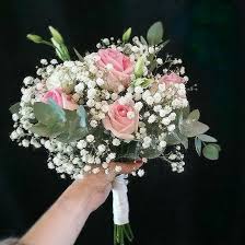 And if you do want a simple floral look, baby's breath and queen anne's lace will add the perfect touch to your ceremony (plus, they're inexpensive ). Wedding Bouquet With Pink Roses Baby Breath Eustoma And Eucalypthus I Husi Bloma Flower Delivery Shop Iceland