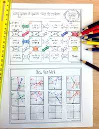 Solving Systems Of Equations Maze Slope Intercept Form Solve By Graphing Systems Of Equations Equations Teaching Algebra