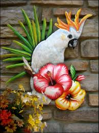 Painted Metal Wall Hanging Tropical Decor Cockatoo Parrot Bird Tropical Art Outdoor Metal Art Tropical De Parrot Painting Tropical Art Outdoor Metal Art