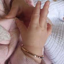 Amazon Com Baby Girl First Bracelet Newborn Bangles Handmade 14k Gold Filled For Infant Girl Golden Jewelry Keepsake For Baptism Blessing Dedication Gift Handmade Products