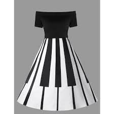 Black And White Party Dresses For Womens Black White 5xl Plus Size Piano Print Flare Dress 1 745 Isk Liked On Polyvore F Plus Size Black Dresses Black And White Plus Size Dresses Plus Size Dresses