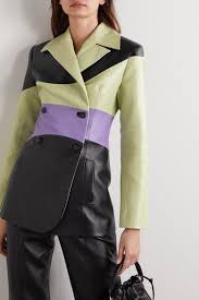 materiel color block double breasted faux leather blazer net a porter com leather blazer double breasted blazer