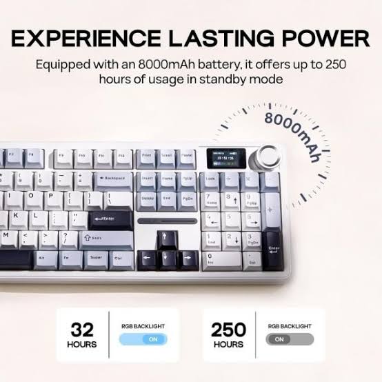 AULA F108PRO Tri-Mode Full Size Wireless Mechanical Gaming Keyboard with Screen & Knob | Ice Blue, Reaper Switch (F108ProIUR) - AULA India