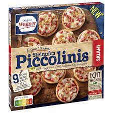 We shape the dough balls on a baking tray, pour tomato sauce over the dough. Original Wagner Pizza Steinofen Piccolinis Salami 3x90g 270g Bei Rewe Online Bestellen