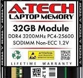 A-Tech 32GB DDR4 3200MHz SODIMM PC4-25600 Non-ECC Unbuffered CL22 1.2V  260-Pin SO-DIMM Laptop Notebook Computer RAM Memory Upgrade Module