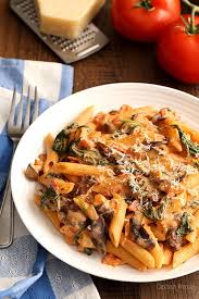 Regular old canned tomatoes—both tomato sauce and crushed tomatoes, actually—and fresh basil get the luxury treatment in this stir the cream, parmesan cheese and cooked pasta into the tomato sauce and let the whole mixture simmer til it comes together into. Creamy Tomato Mushroom Pasta Dinner For Two Homemade In The Kitchen