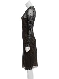 Black And Beige Akris Midi Dress With Embroidered Mesh Overlay Scoop Neck And Long Sleeves Long Sleeve Mesh Dress Dresses Mesh Dress